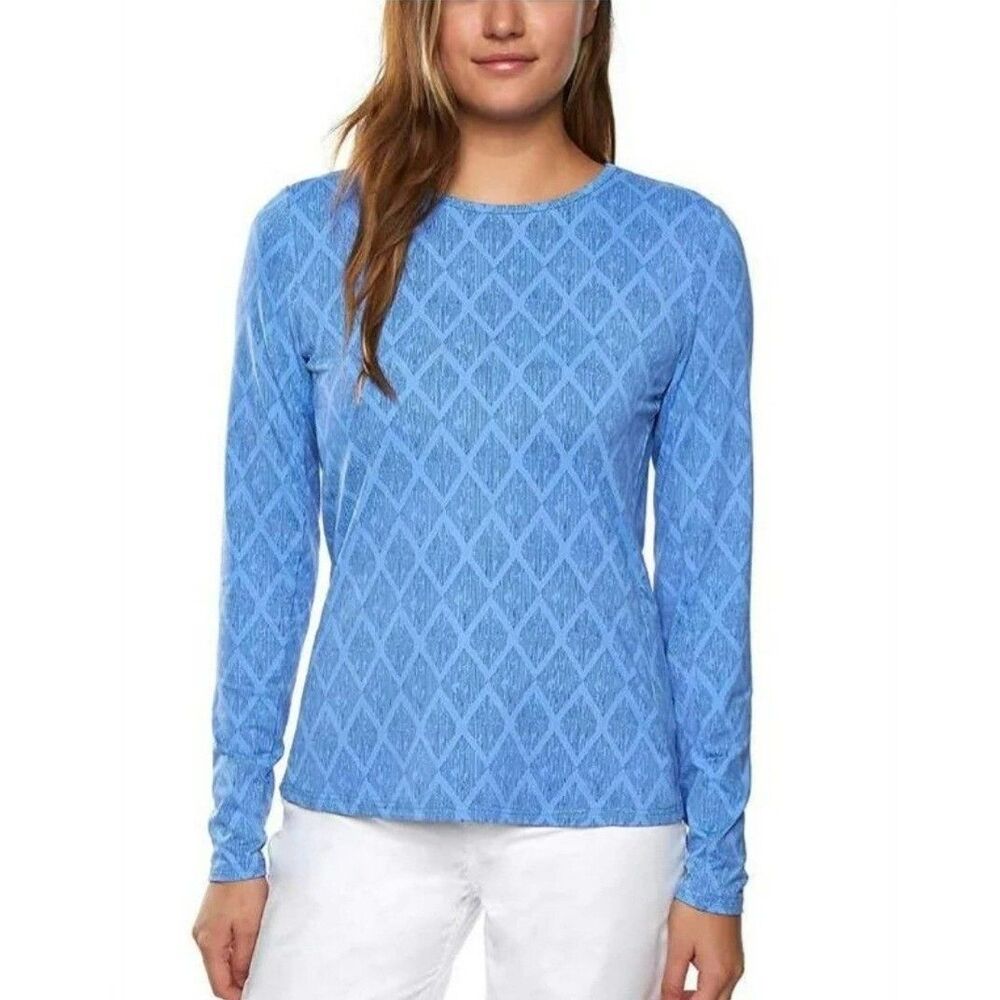 Women's Hang Ten Blue Sun Protection Long Sleeve T-shirt Size L Rash Guard Style